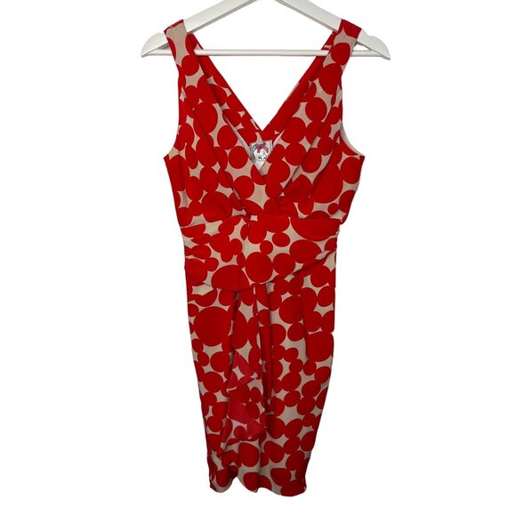 Yoana Baraschi Red Abstract Silk Sheath Dress Sleeveless Ruched Small - Picture 1 of 13